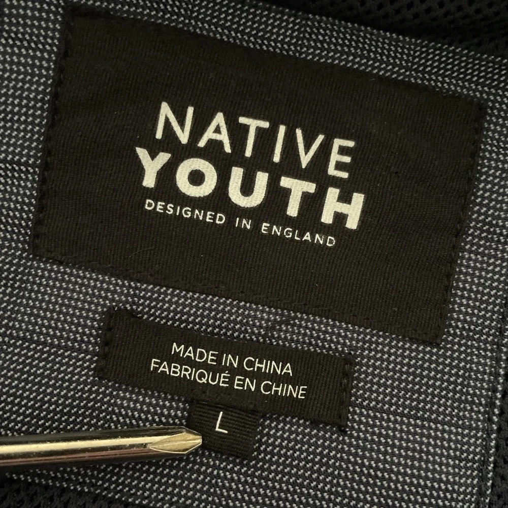 Native Youth Revolve Mens Large Bomber Jacket Coat Blue Full Zipper Pockets‎